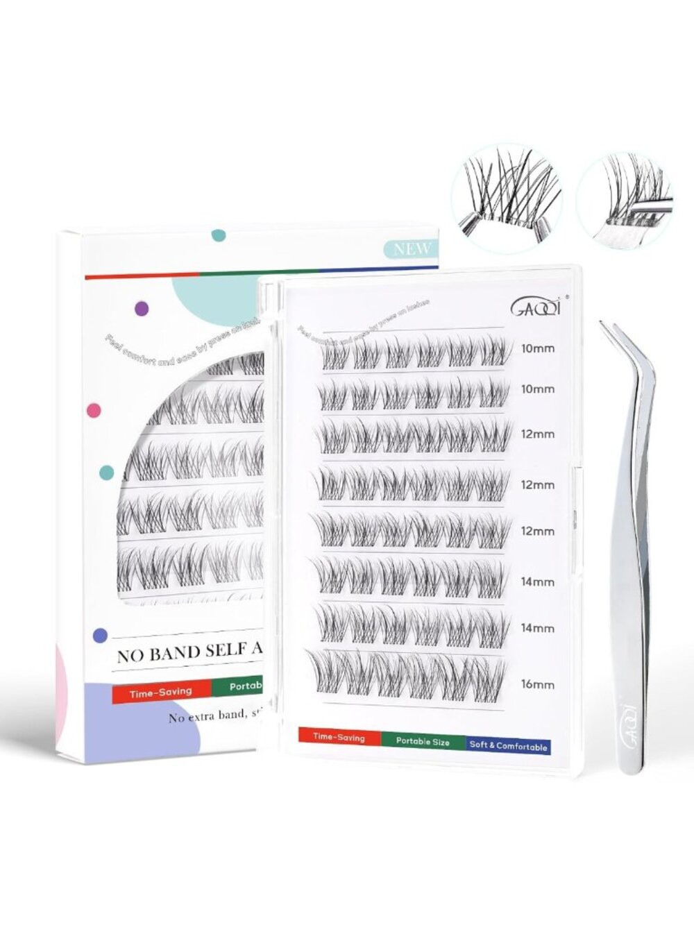 Natural Pre-Glued Eyelash Clusters, Self-Adhesive Lashes 10-16mm, Easy